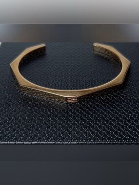 Fendi Baguette Gold Tone Open Cuff Bracelet